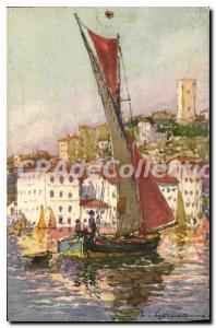 Postcard Old Cannes sailboat