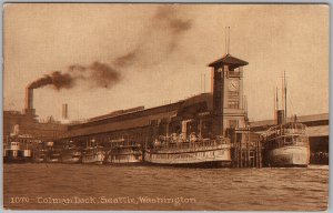 Cartão postal litográfico Colman Dock Seattle Washington década de 1910 H81-
