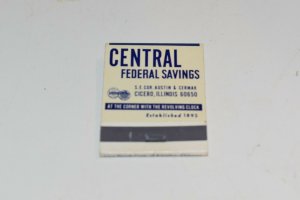 Central Federal Savings Cicero Illinois Building 20 Strike White Matchbook