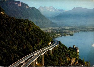 Switzerland Montreux Autobahn Castle Chillon Villeneuve and Dents-du-Midi