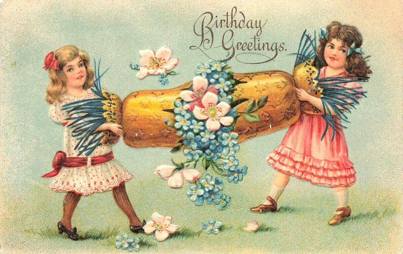 Birthday Greetings Tug of War? Embossed Postcard