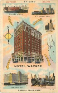 1950s Illinois Chicago Hotel Wacker multi View Teich Postcard 22-11378