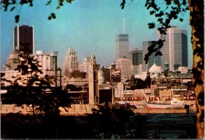 CONTINENTAL SIZE POSTCARD SKYLINE VIEW OF MONTREAL 8c STAMP CANADA POST OFFICE