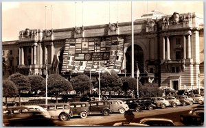 Exposition Auditorium Cars Parking Outside Building Real Photo RPPC Postcard