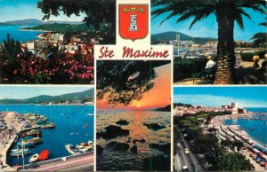 Sailing boats navigation themed postcard France Sainte Maxime sur mer pier 1967