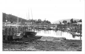 Harbor Scene Fishing Boats Wrangell Alaska 1940s RPPC Real Photo postcard