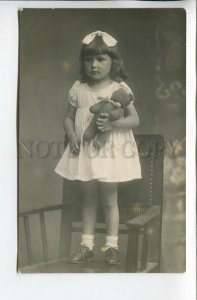 462431 FASHION Girl White Dress TEDDY BEAR Toy Vintage REAL PHOTO postcard