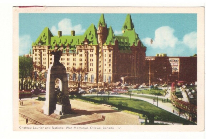 Chateau Laurier Hotel, National War Memorial, Ottawa, Vintage 1953 PECO Postcard
