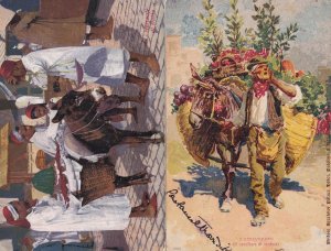 Italian Fruit Market Traders Excelsior Hotel Advertising 2x Old Postcard s