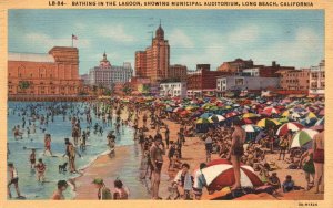 Vintage Postcard 1947 Bathing Lagoon Showing Municipal Auditorium Long Beach CA