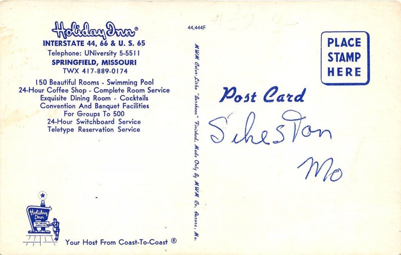 Springfield Missouri 1960s Postcard Holiday Inn Motel Pool ROUTE 66