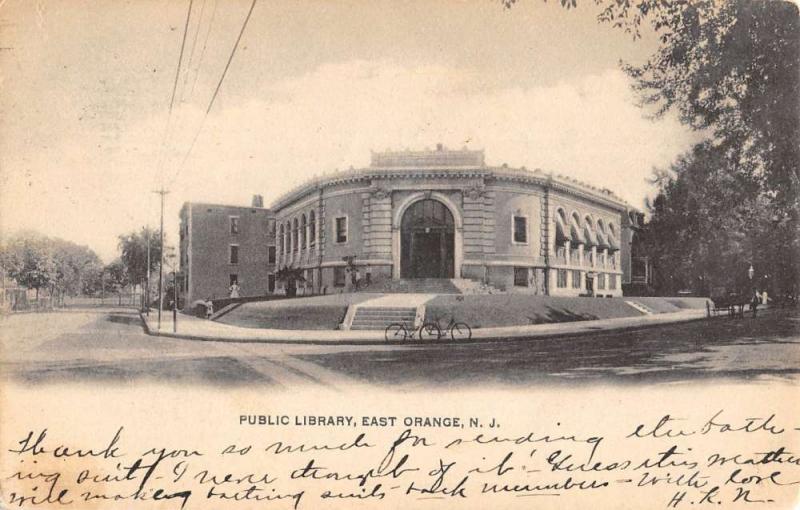 East Orange New Jersey Public Library Street View Antique Postcard K81102