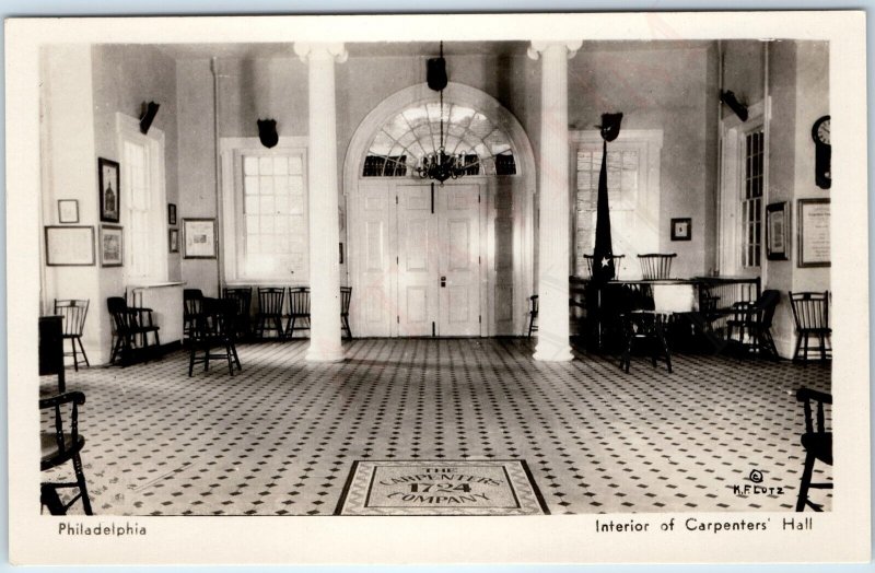 1936 Philadelphia PA Carpenters Hall RPPC Interior Mansion House Real Photo A259