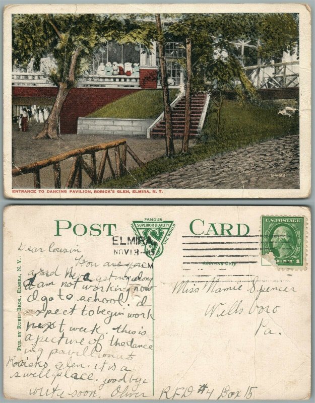 ELMIRA N.Y. RORICK'S GLEN DANCING PAVILION 1915 ANTIQUE POSTCARD