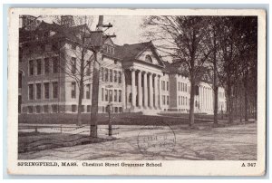 1909 Chestnut Street Grammar School Building Dirt Road Springfield MA Postcard 