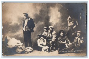 1910 Our Daily Life Soldier Drinking Latvia Posted Antique RPPC Photo Postcard 