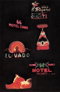 NEON SIGNS El Vado 66 Motel Court ROUTE 66 Night Roadside 1983 Vintage Postcard