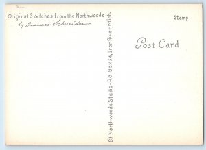 Moose Original Sketch From Northwoods By Frances Schueider Signed Postcard