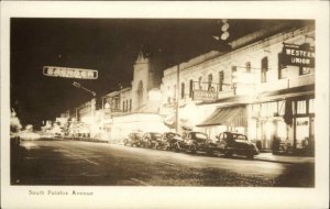 Pensacola Florida FL South Palafox Ave at Night Real Photo Postcard