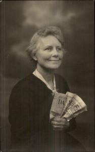 Old Woman Clutching Newspaper - Unusual Real Photo Postcard - Social History?