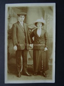 Studio Portrait YOUNG COUPLE Dressed & Suited Old RP Postcard J. Aston Darlaston