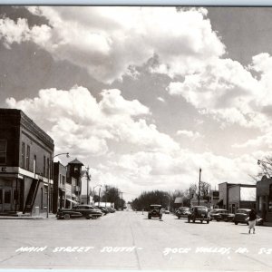 c1940s Rock Valley IA RPPC Main Street South Drug Store Cars Downtown A381