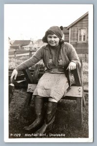 ALEUTIAN GIRL UNALASKA AK ANTIQUE REAL PHOTO POSTCARD RPPC