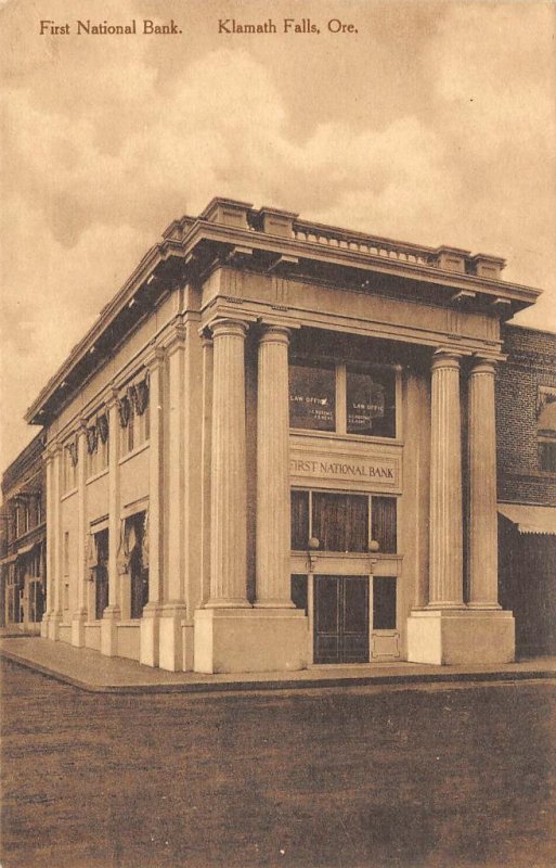 First National Bank, Klamath Falls, Oregon ca 1910s Vintage Albertype Postcard