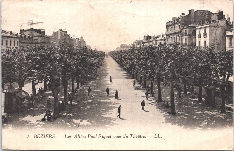 France Beziers Les Allées Paul Riquet Vintage Postcard 05.19