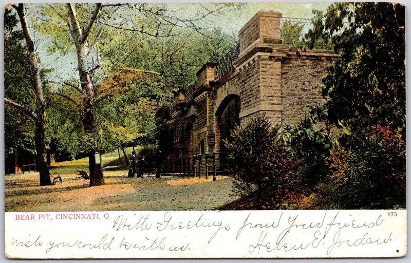 1907 Bear Pit Cincinnati Ohio Building Forest Trees & Benches Posted Postcard