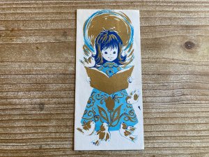 Angel with Book and Birds, 124, Aqua and Gold, 1950s, Brookline Christmas Card