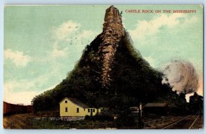 c1910 Mississippi Postcard Castle Rock Locomotive Train Mountain Exterior View
