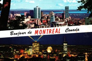 CONTINENTAL SIZE POSTCARD HELLO BONJOUR FROM MONTREAL CANADA 1970s