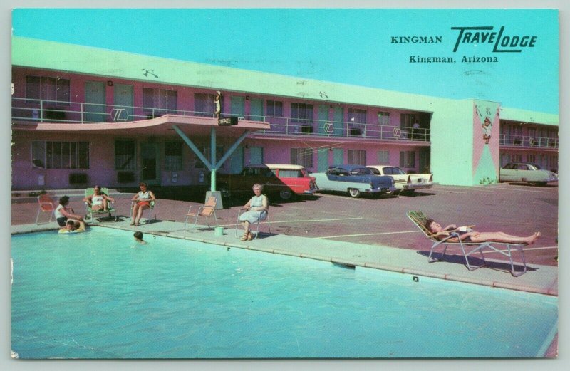 Kingman Arizona~Kingman Travelodge Roadside Motel~Poolside~c1950 Postcard 