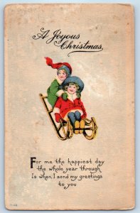 1918 Christmas Greetings Children Sledding Jordan New York NY Posted Postcard