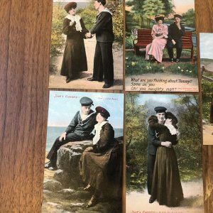 Lot Of 5 :  (4) JACK'S COURTSHIP & (1) TOMMY POSTCARD PC VINTAGE LOVE ROMANCE