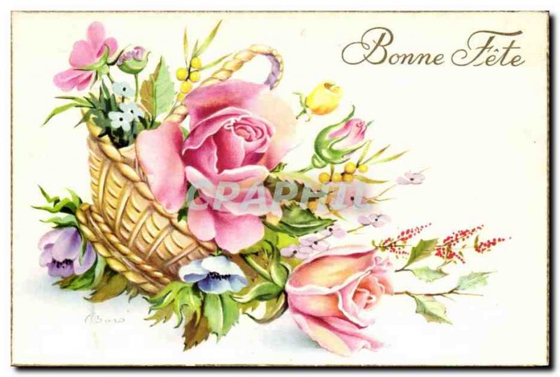 Fantasy - Bonne fete - Roses - Old Postcard
