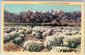 1931 Mojave Desert Winter Scene, Linen Western Publishing Los Angeles Teich A218