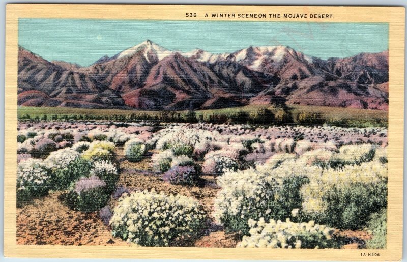 1931 Mojave Desert Winter Scene, Linen Western Publishing Los Angeles Teich A218
