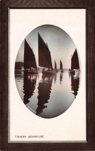 RPPC ~ FISHERS DEPARTURE Fishing~Sail Boats  ROTOGRAPH Opalette Series Postcard