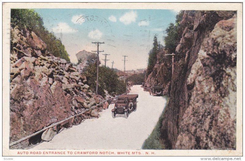 WHITE MOUNTAINS, New Hampshire, PU-1919; Auto Road Entrance To Crawford Notch...