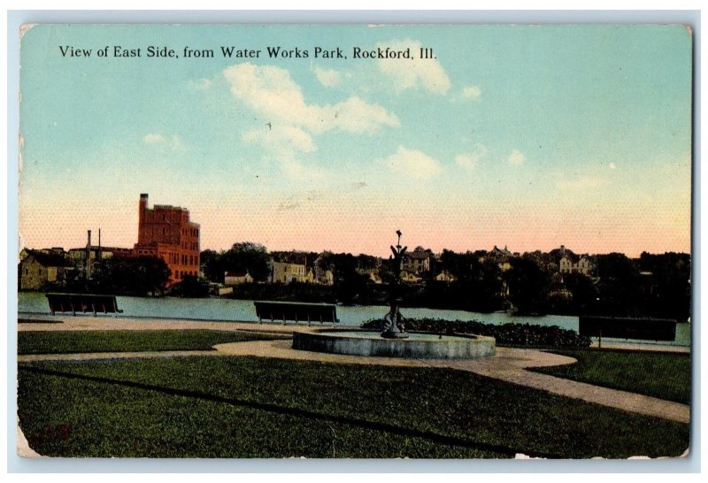 1911 View Of East Side From Water Works Park Scene Rockford Illinois IL Postcard