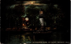 Postcard Scene at Palmer Park at Night in Detroit, Michigan
