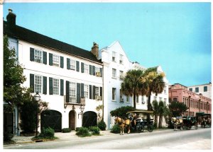 VINTAGE CONTINENTAL SIZE POSTCARD CARRIAGES ALONG EAST BAY STREET CHARLESTON S.C