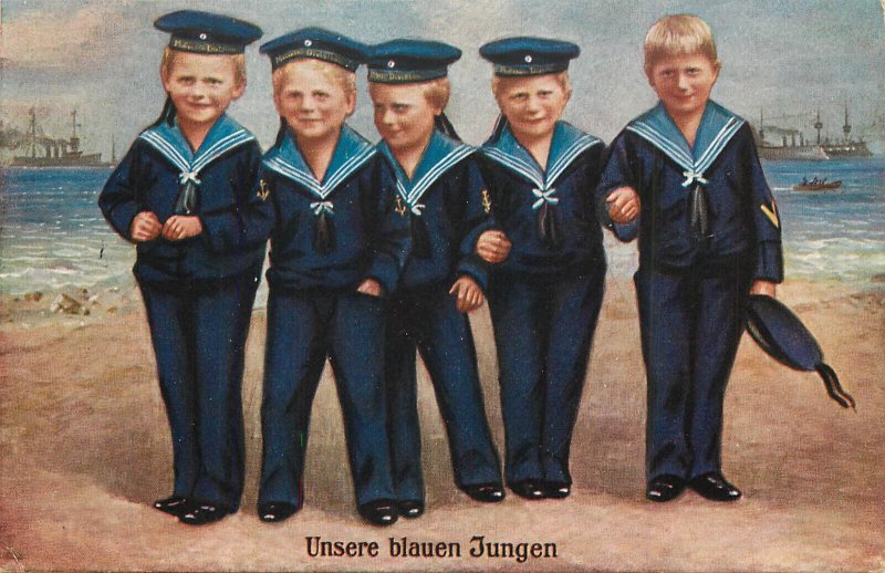 WWI Postcard Feldpost Unsere Blauen Jungen Children Sailors Pforzheim