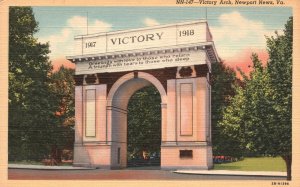 Vintage Postcard 1930's Victory Arch Newport News Virginia VA