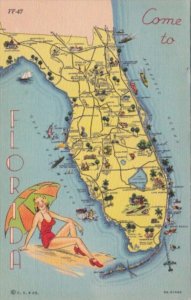 Greetings From Florida With Map 1939 Curteich