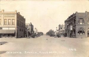 Hillsboro ND Main Street Storefronts 1st National Bank Old Cars RPPC Postcard