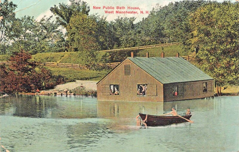 WEST MANCHESTER NH~NEW PUBLIC BATHHOUSE~1911 JOHN VARICK  TINTED PHOTO POSTCARD