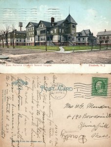 ELIZABETH N.J. BLAKE MEMORIAL ELIZABETH GENERAL HOSPITAL 1911 ANTIQUE POSTCARD